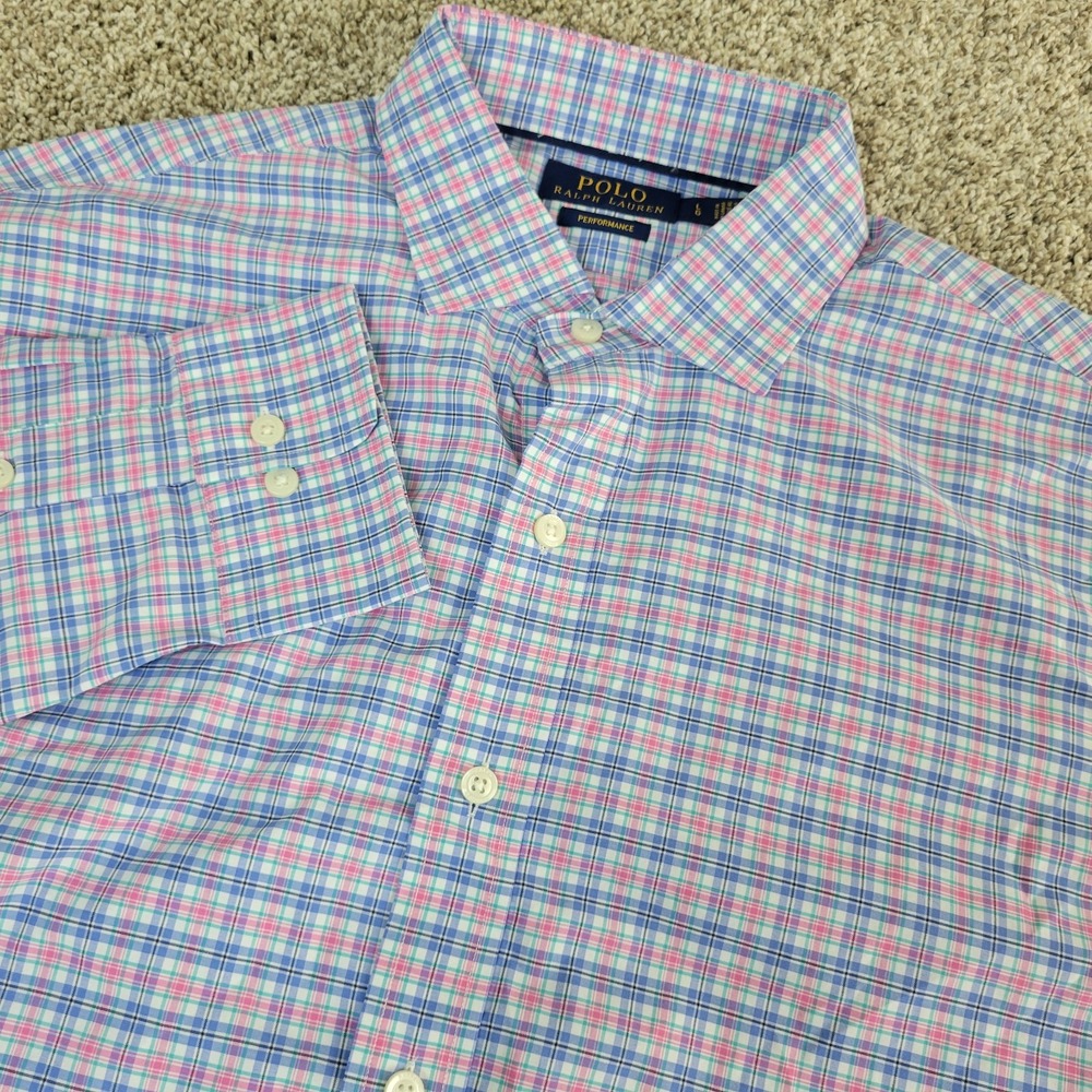 Polo Ralph Lauren Performance Mens Large Multicolor Plaid Button‎ Up LS
